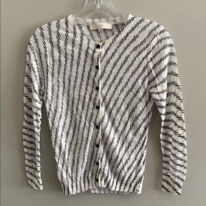 LOFT Black and White Striped Lightweight Cardigan